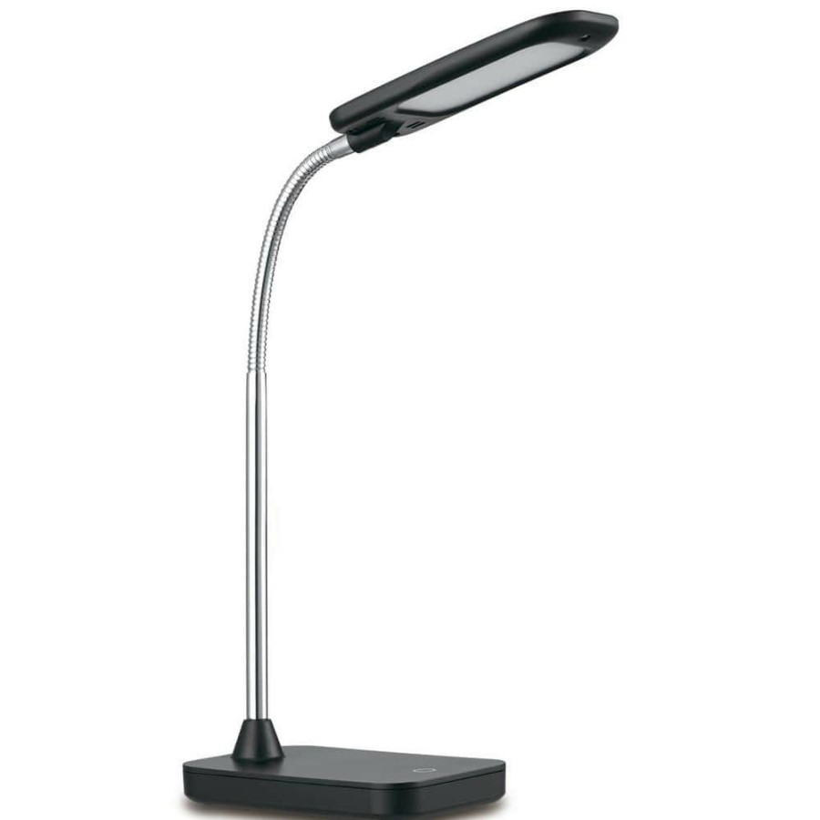 Lamps * | 14 In. Black And Chrome Integrated Led Desk Lamp By Globe Electric