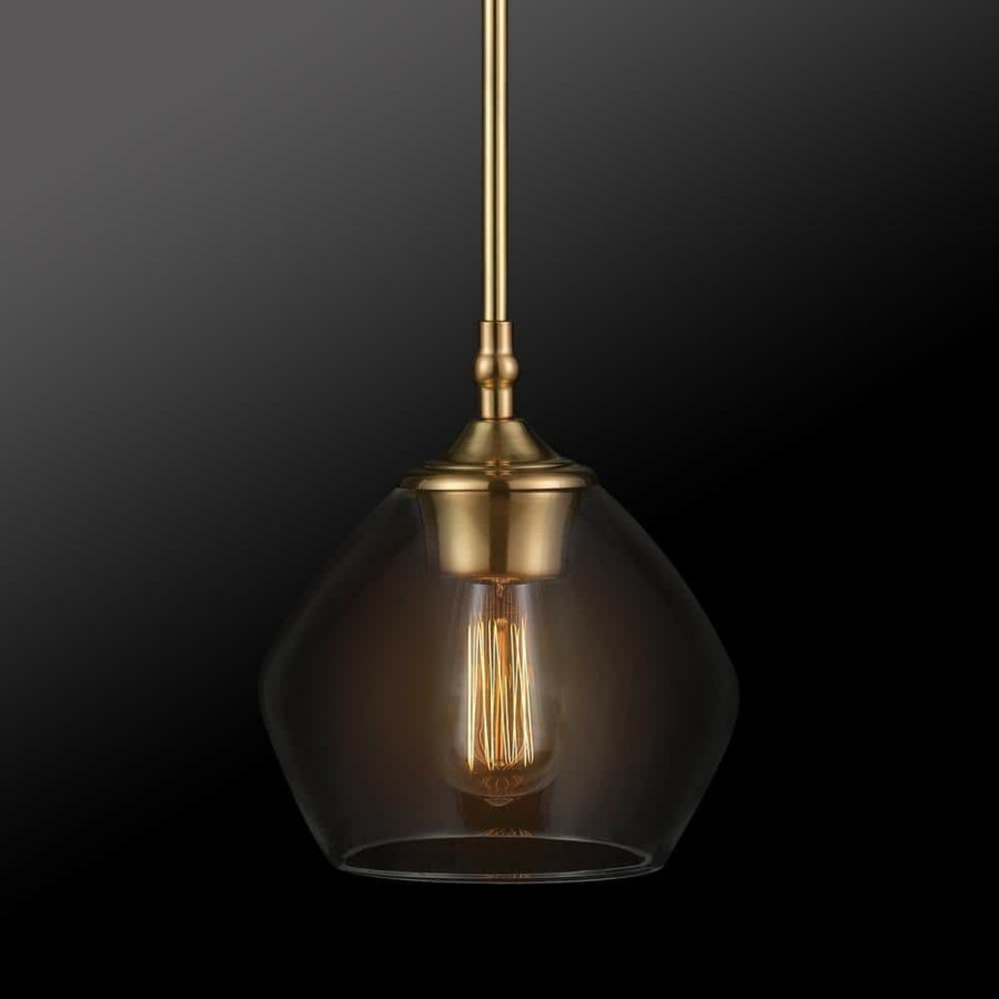 Pendant Lights * | Harrow 1-Light Matte Brass Shaded Pendant With Clear Glass Shade By Globe Electric