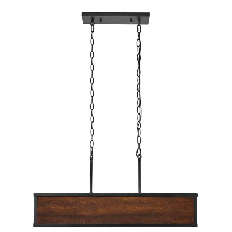 Pendant Lights * | Johnnie 28-Watt Integrated Led Faux Wood Dimmable Pendant Lighting With Matte Black Accents By Globe Electric