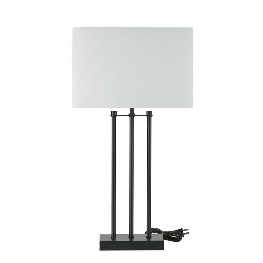 Lamps * | 24 In. Matte Black Table Lamp Ricci With White Fabric Shade, On/Off Switch On Socket By Globe Electric