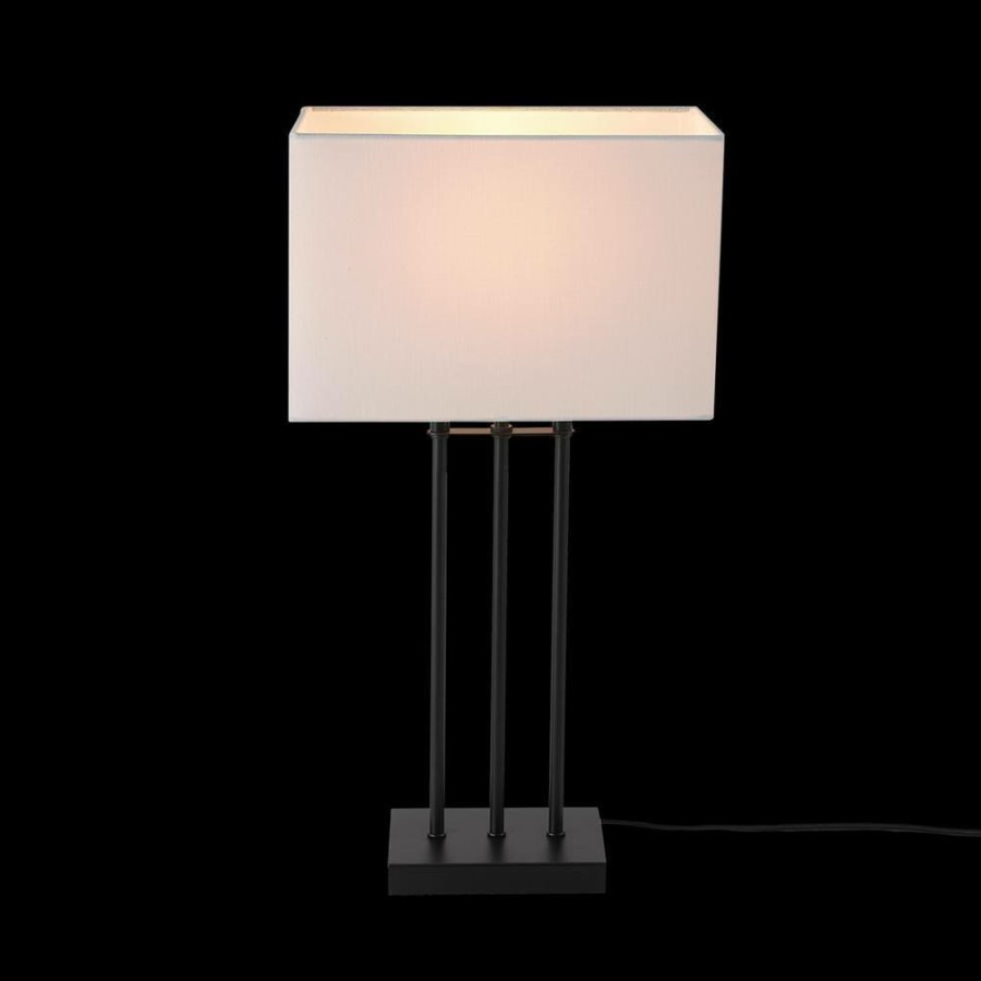 Lamps * | 24 In. Matte Black Table Lamp Ricci With White Fabric Shade, On/Off Switch On Socket By Globe Electric