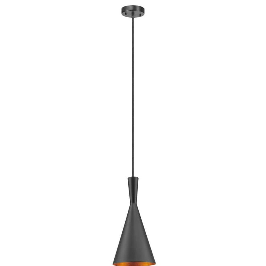 Chandeliers * | Mira 1-Light 63 In. Matte Black And Gold Hourglass Pendant By Globe Electric