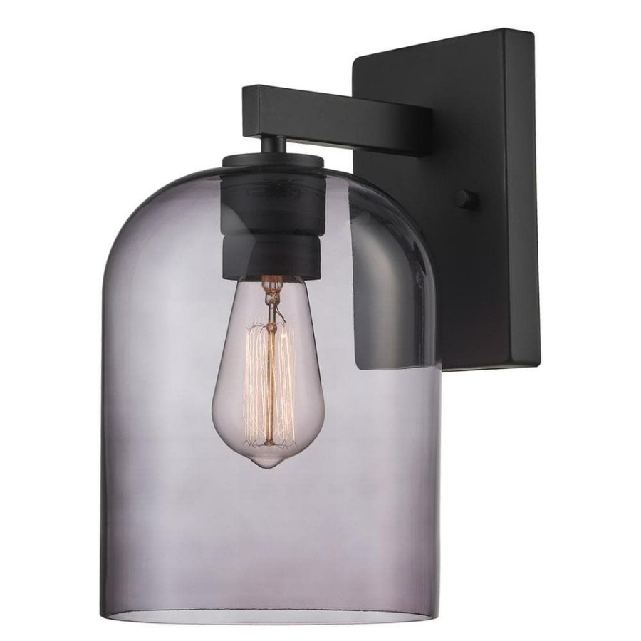 Outdoor Lighting * | Utica 1-Light Black Outdoor/Indoor Wall Lantern Sconce With Smoked Glass Shade By Globe Electric