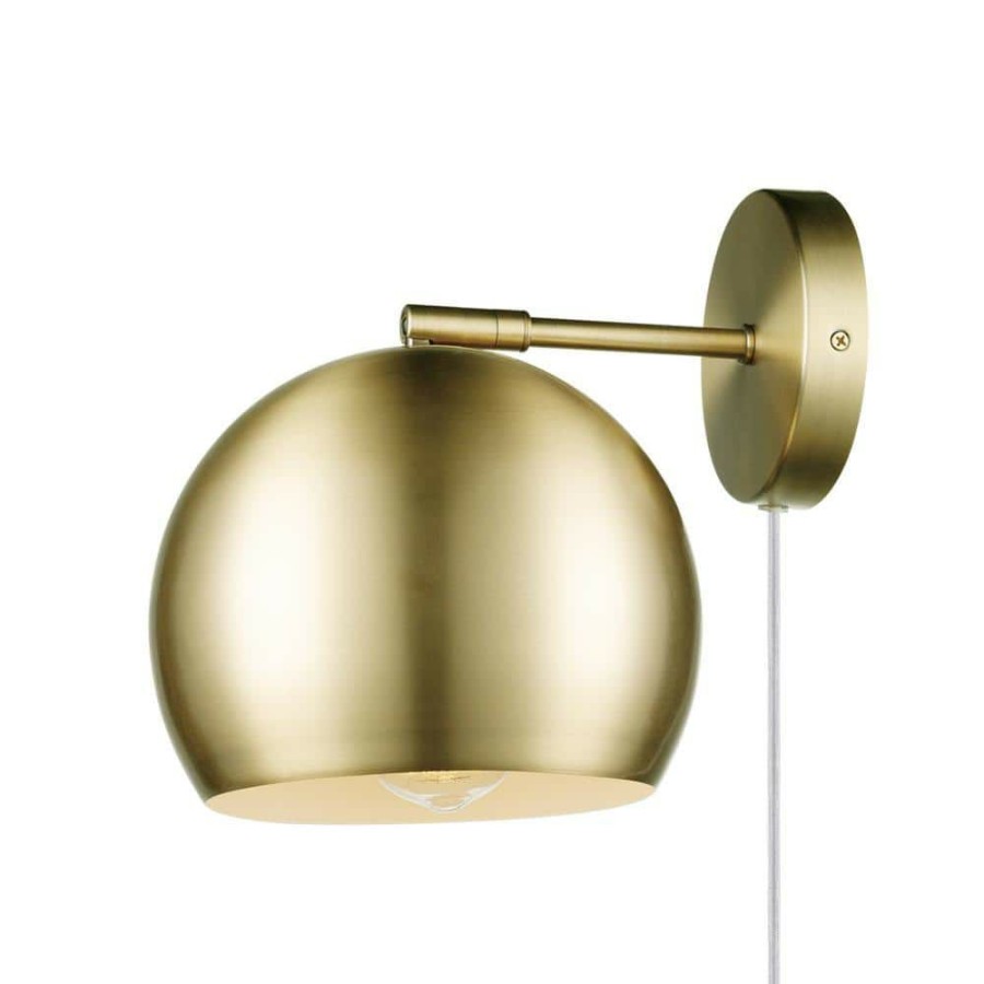 Wall Sconces * | Miller 1-Light Antique Brass Plug-In Or Hardwire Wall Sconce With 6 Ft. Cord By Globe Electric