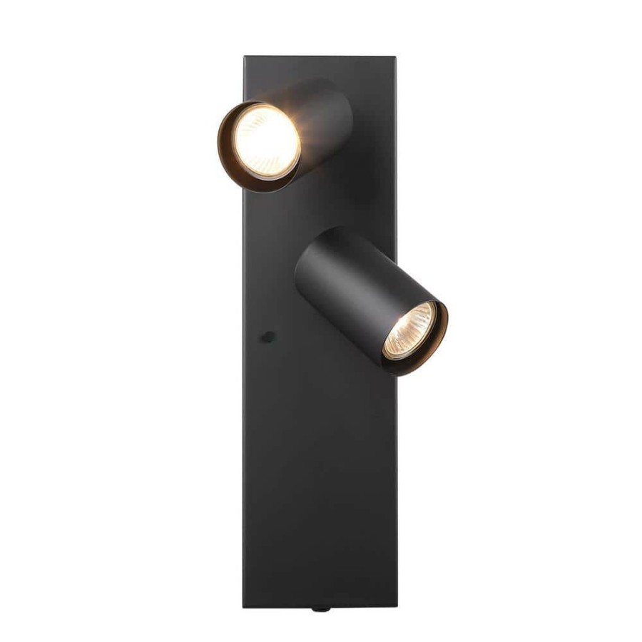 Wall Sconces * | Davies 2-Light Matte Black Plug-In Or Hardwire Wall Sconce With In-Line On/Off Switch By Globe Electric