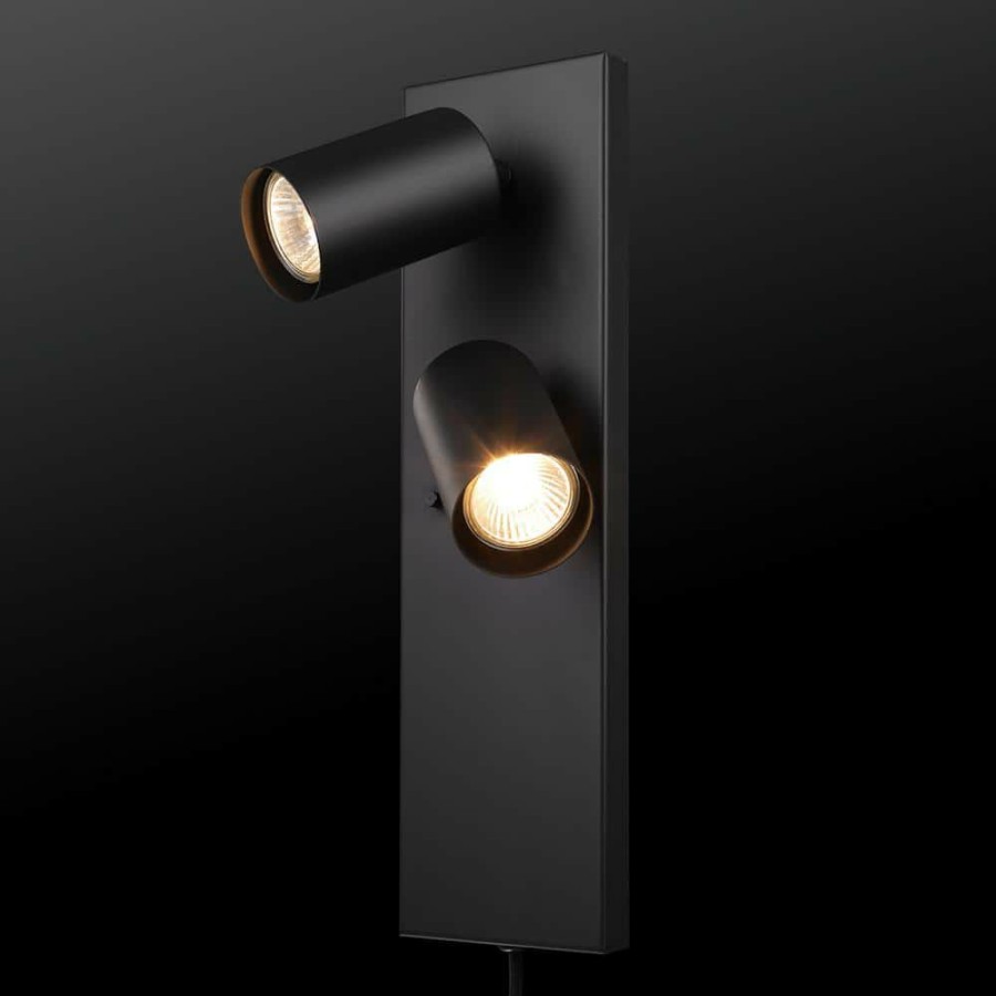 Wall Sconces * | Davies 2-Light Matte Black Plug-In Or Hardwire Wall Sconce With In-Line On/Off Switch By Globe Electric