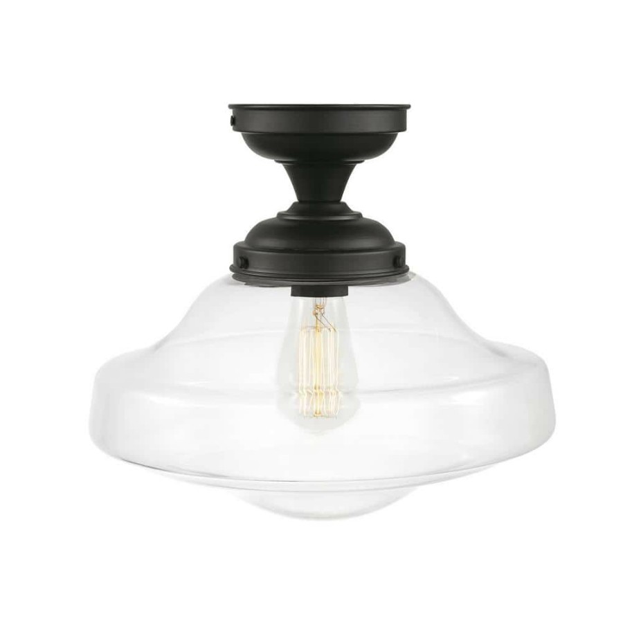 Flush Mount Lights * | Lucerne 1-Light Dark Bronze Semi-Flush Mount By Globe Electric