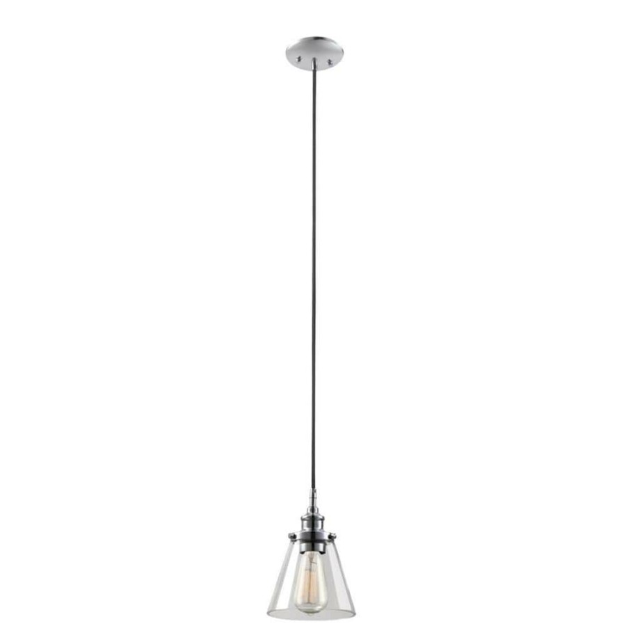 Chandeliers * | Mercer 1-Light Chrome And Black Vintage Industrial Hanging Pendant By Globe Electric