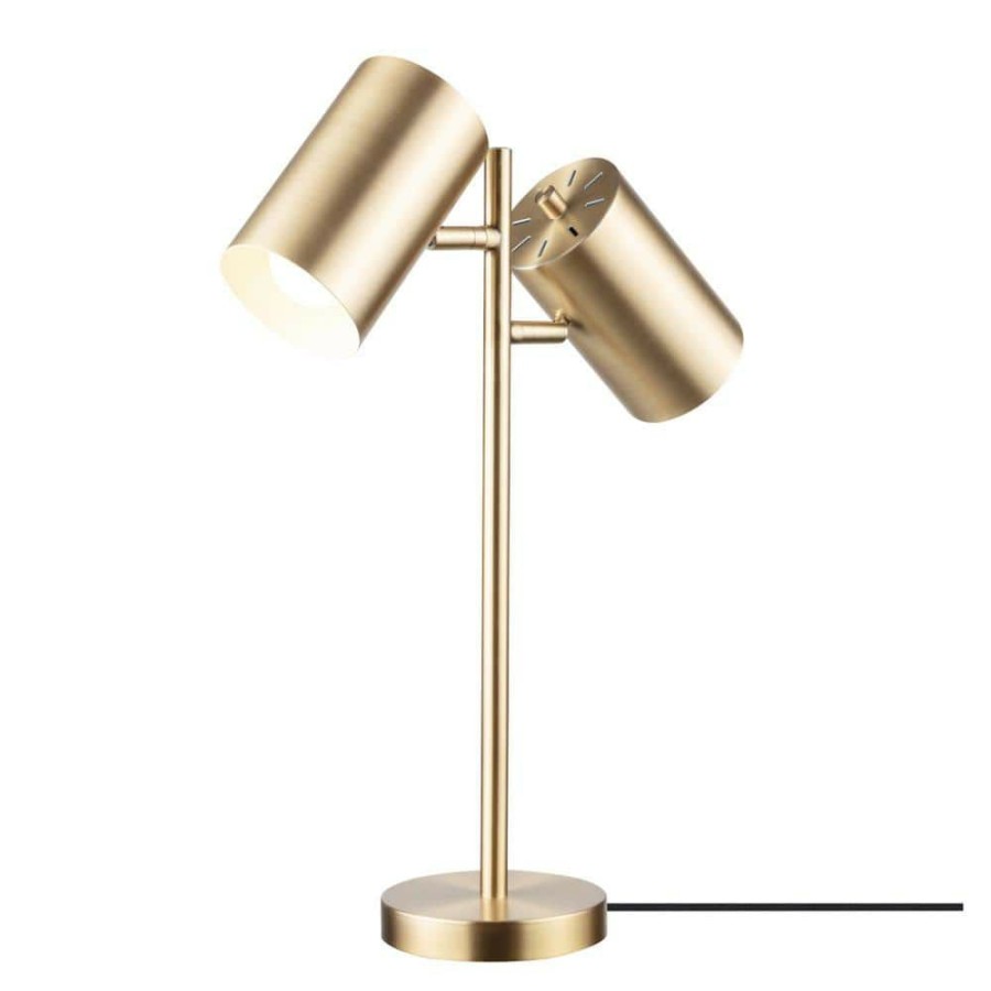 Lamps * | Pratt 20 In. 2-Light Matte Brass Desk Lamp With Rotary Switch On Shades By Globe Electric