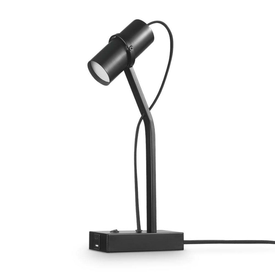 Lamps * | Mrdk By Globe 16 In. Matte Black Led Integrated Floor Lamp With Adjustable Shade And Combined Usb Port And Usb-C Port By Globe Electric