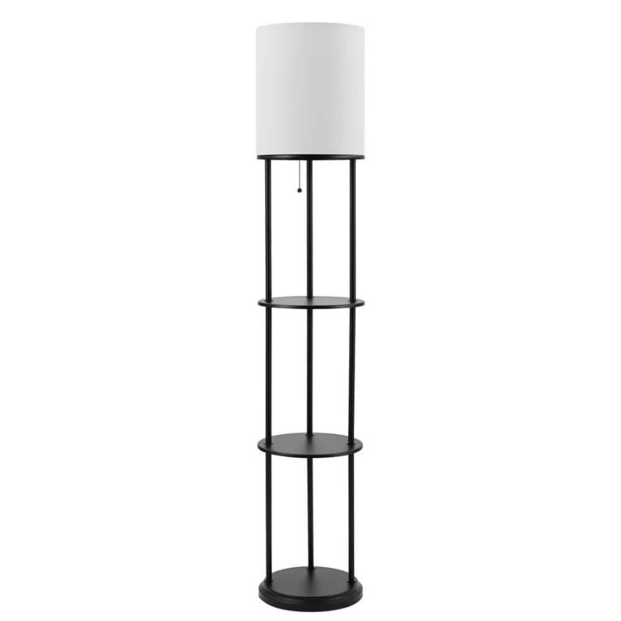 Lamps * | Reid 57.5 In. Matte Black Shelf Floor Lamp With White Linen Shade By Globe Electric