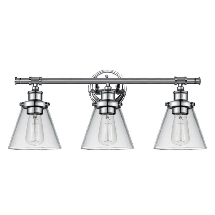 Vanity Lighting * | Parker 3-Light Chrome Vanity Light With Clear Glass Shades By Globe Electric