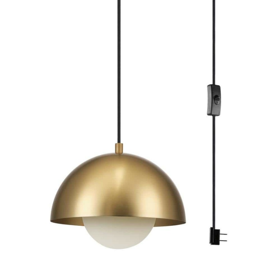 Pendant Lights * | Amelia 1-Light Matte Brass Mini Pendant Light With Frosted Glass Shade By Globe Electric