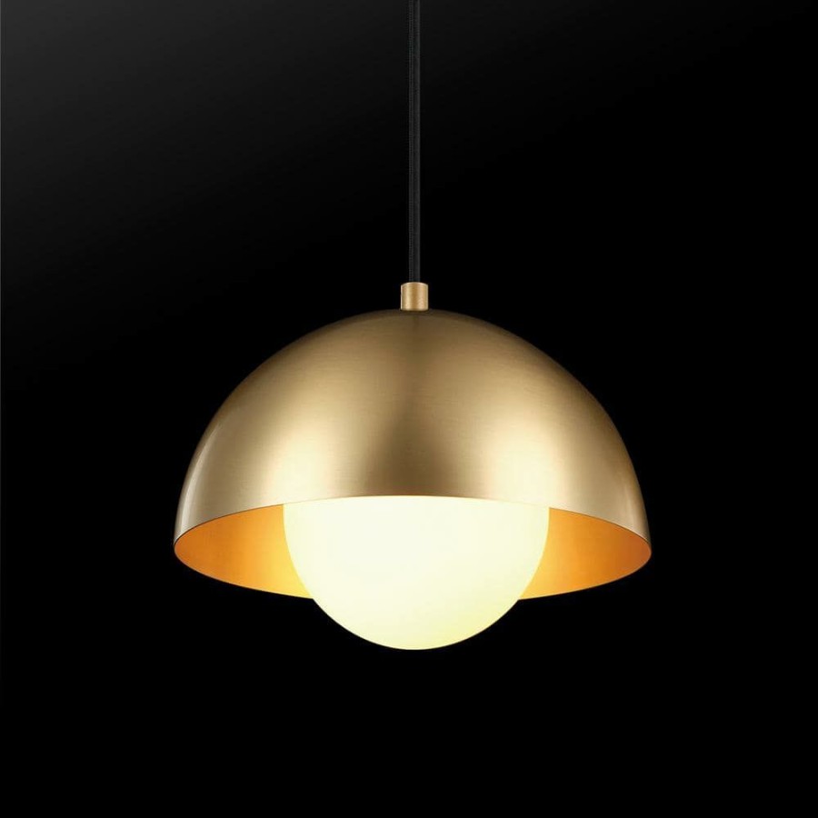 Pendant Lights * | Amelia 1-Light Matte Brass Mini Pendant Light With Frosted Glass Shade By Globe Electric