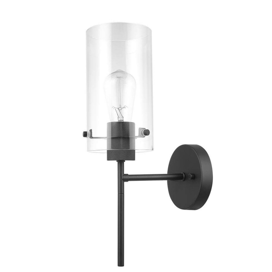 Wall Sconces * | Pisaq 1-Light Matte Black Wall Sconce With Clear Glass Shade By Globe Electric