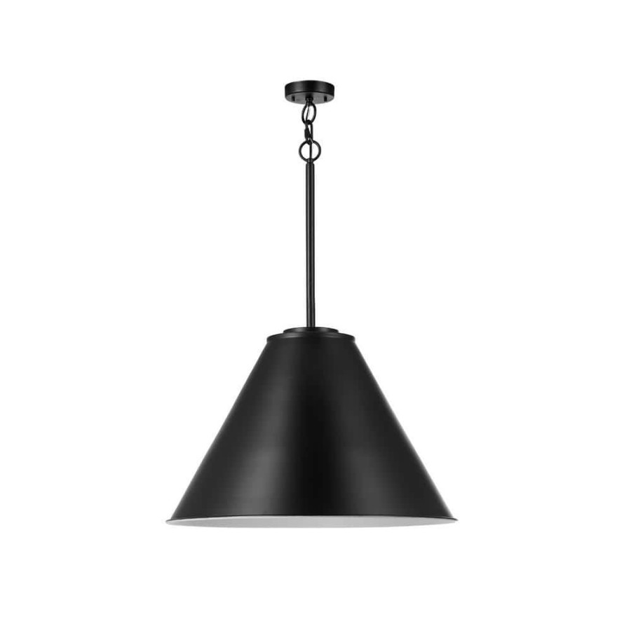 Pendant Lights * | Irvine 1-Light Matte Black Pendant With White Interior And Cec Title 20 Led Bulb Included By Globe Electric