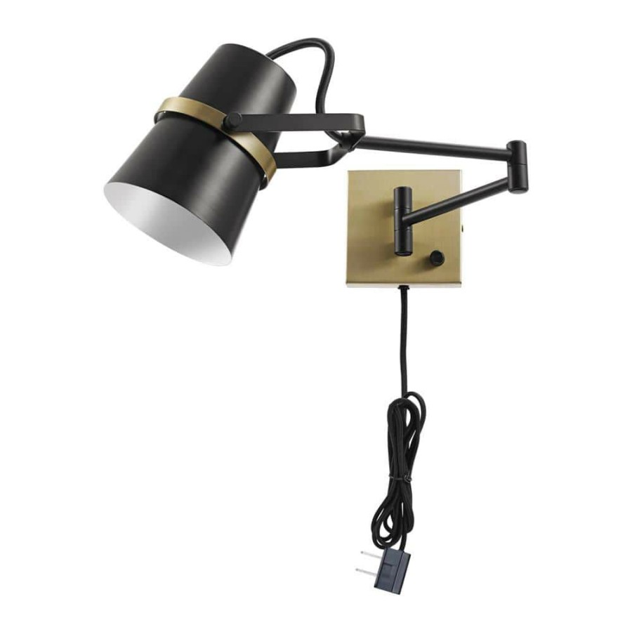 Lamps * | Mckibbin 1-Light Matte Black Plug-In Or Hardwire Swing Arm Wall Sconce By Globe Electric