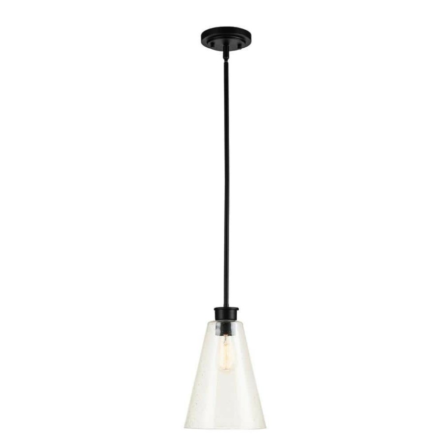 Pendant Lights * | Gizele 1-Light Matte Black Pendant Light With Seeded Glass Shade, Vintage Edison Incandescent Bulb Included By Globe Electric