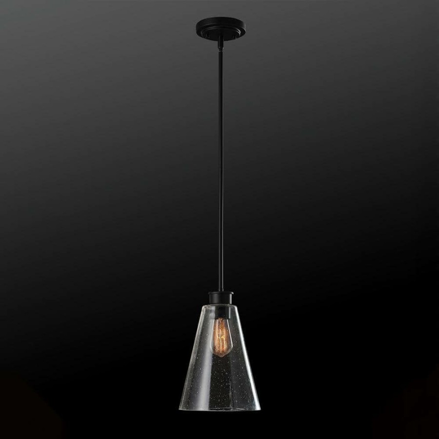 Pendant Lights * | Gizele 1-Light Matte Black Pendant Light With Seeded Glass Shade, Vintage Edison Incandescent Bulb Included By Globe Electric