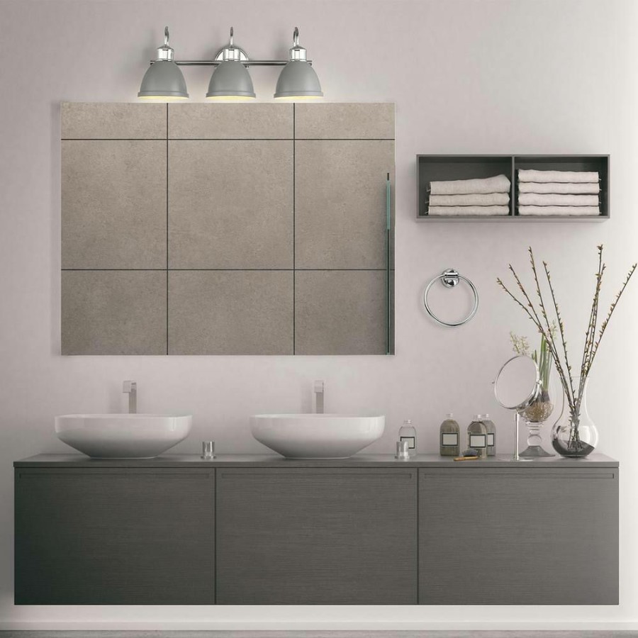 Vanity Lighting * | Sydney 24 In. 3-Light Matte Gray And Chrome Vanity Light With Bath Set (5-Piece) By Globe Electric