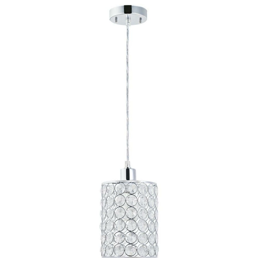 Pendant Lights * | 1-Light Chrome With Crystal Shade Mini Pendant By Globe Electric