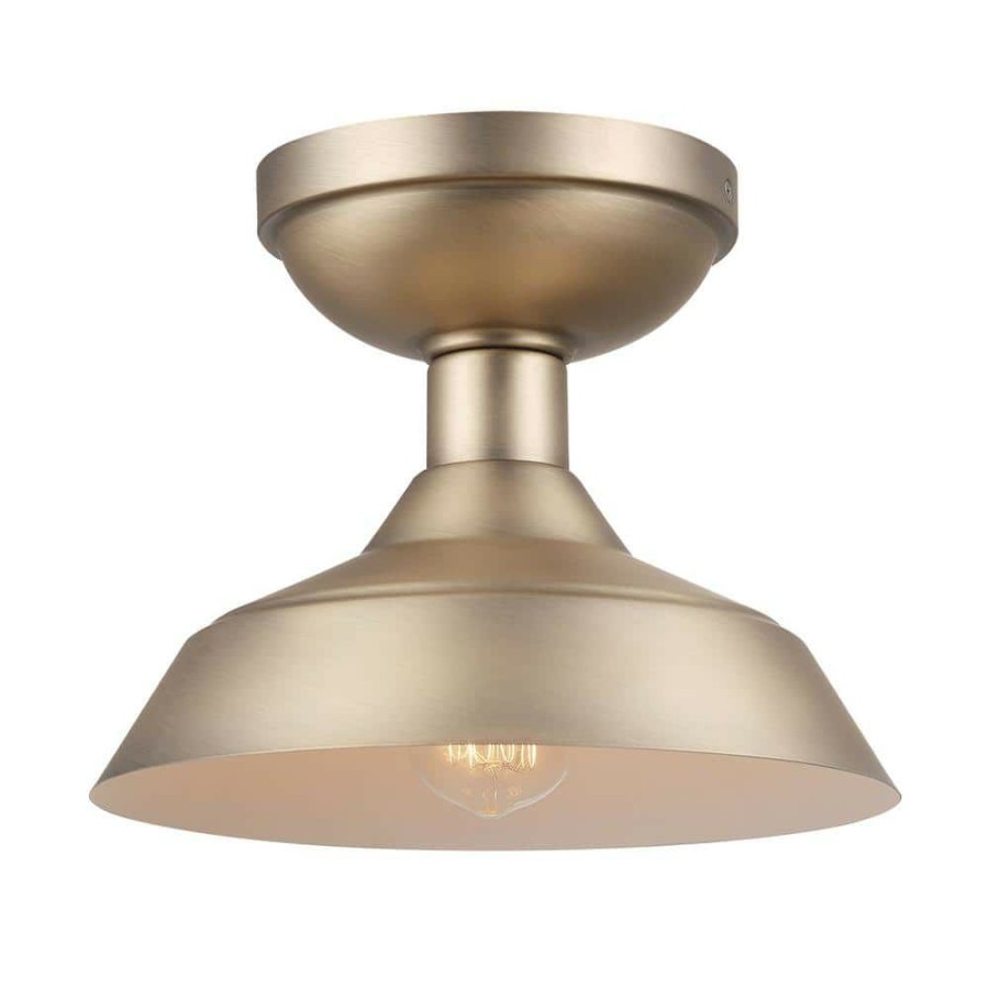 Outdoor Lighting * | Kurt 1-Light Matte Brass Outdoor Indoor Semi-Flush Mount Light By Globe Electric