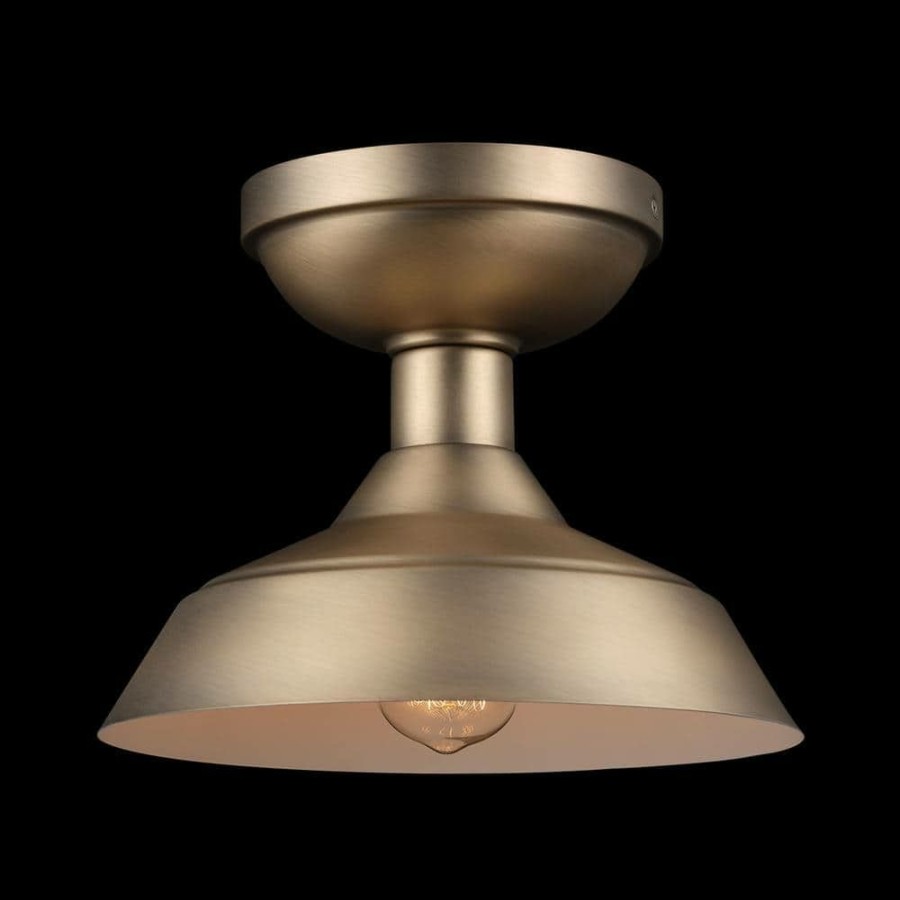 Outdoor Lighting * | Kurt 1-Light Matte Brass Outdoor Indoor Semi-Flush Mount Light By Globe Electric