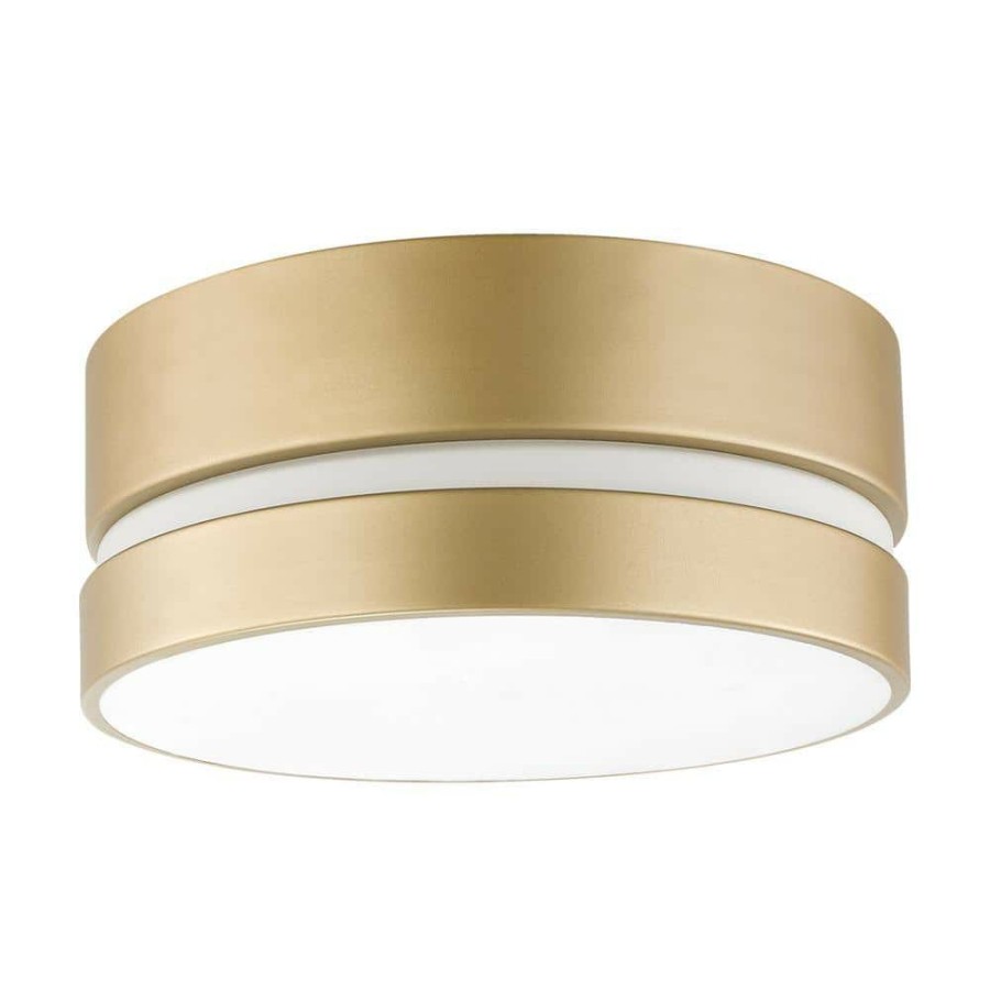 Flush Mount Lights * | Aurora 2-Light Flush Mount Ceiling Light, Soft Gold, Inner Frosted Shade By Globe Electric