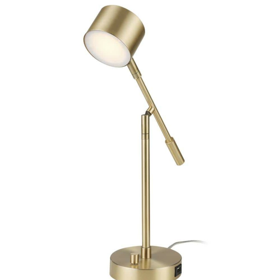 Lamps * | Aristocrat 16 In. Matte Brass Led Integrated Desk Lamp With 2.1A Usb Port By Globe Electric