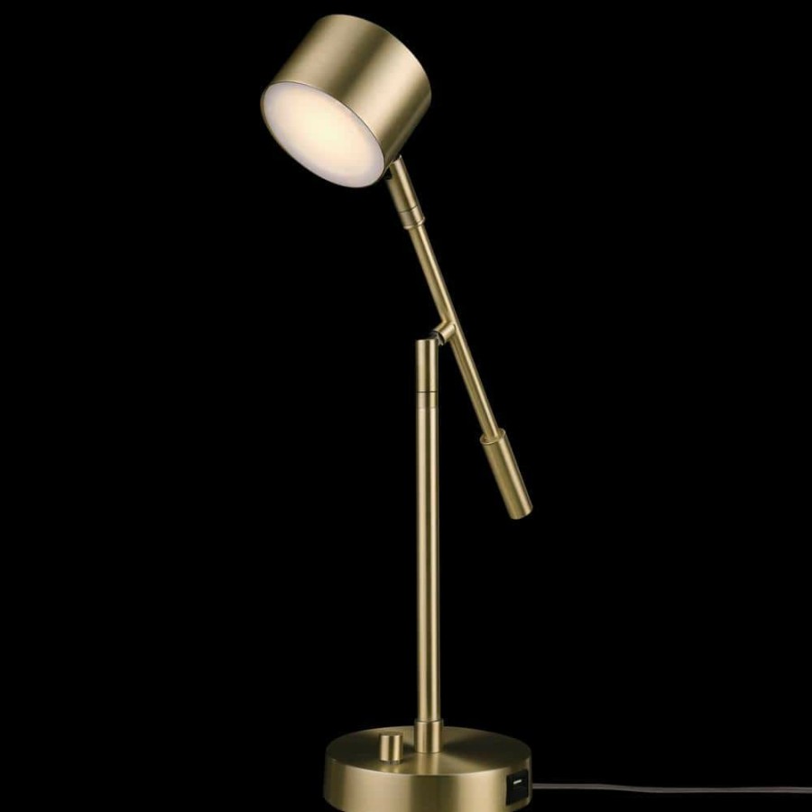 Lamps * | Aristocrat 16 In. Matte Brass Led Integrated Desk Lamp With 2.1A Usb Port By Globe Electric