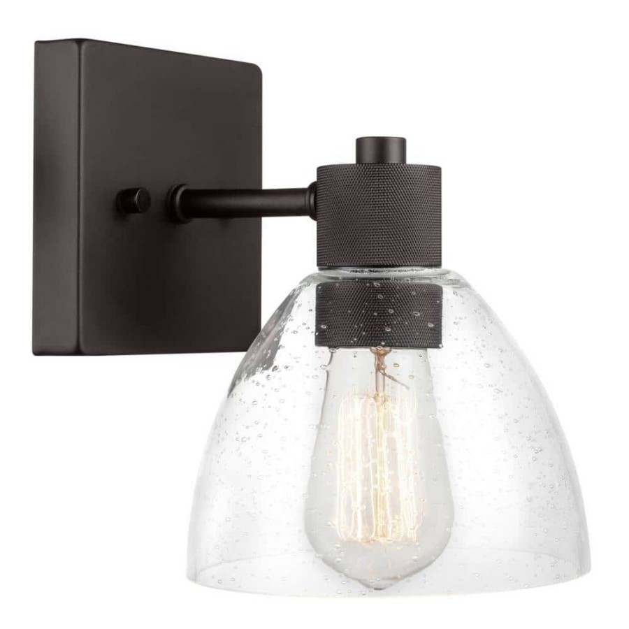 Outdoor Lighting * | 1-Light Dark Bronze Outdoor Indoor Wall Lantern Sconce With Clear Seeded Glass Shade, Vintage Incandescent Bulb Included By Globe Electric