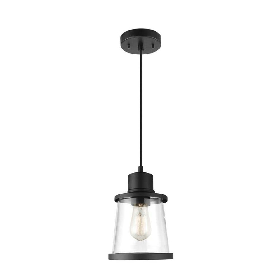 Pendant Lights * | Adams 1-Light Matte Black Plug-In Or Hardwire Pendant Lighting With 15 Ft. Cord By Globe Electric