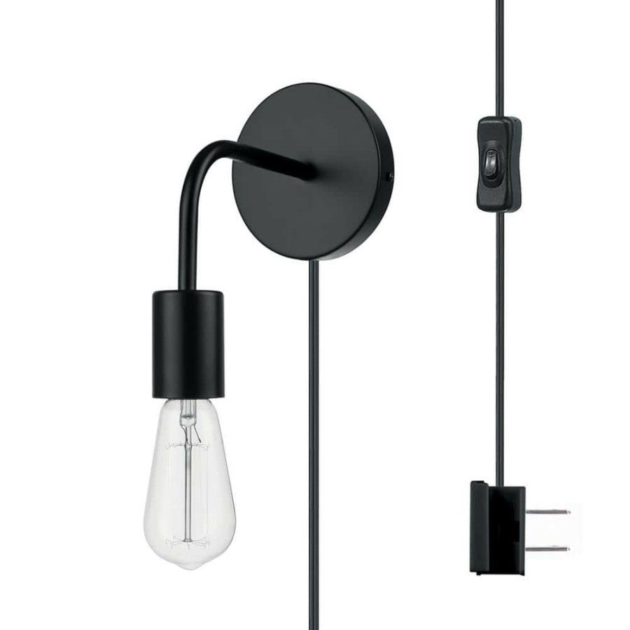 Wall Sconces * | Holden 1-Light Matte Black Plug-In Or Hardwire Wall Sconce With 6 Ft. Cord By Globe Electric