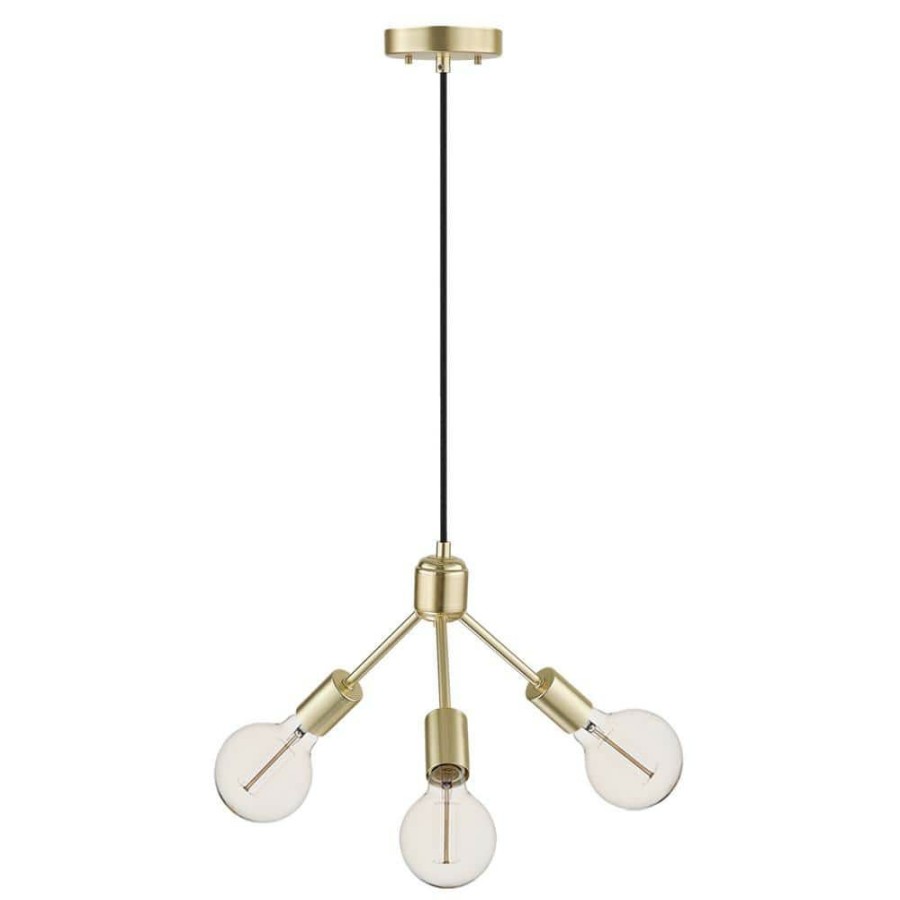 Chandeliers * | 3-Light Gold Chandelier With Matte Black Cloth Cord By Globe Electric