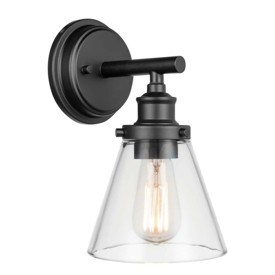 Outdoor Lighting * | Parker 1-Light Matte Black Outdoor Indoor Wall Lantern Sconce With Clear Glass Shade, Vintage Incandescent Bulb Included By Globe Electric