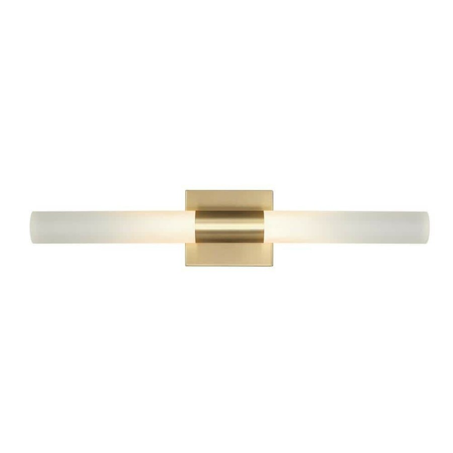 Vanity Lighting * | Edinburgh 24 In. 2-Light Led Integrated Brass Vanity Light With Frosted Acrylic Shades By Globe Electric