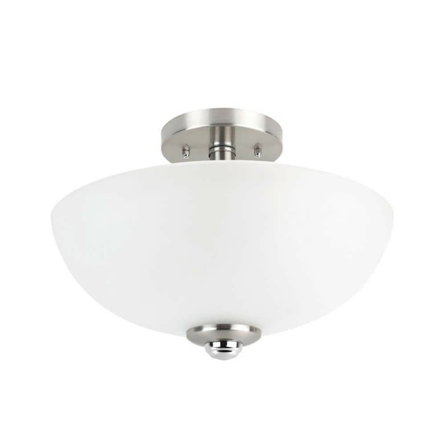 Flush Mount Lights * | Hudson 2-Light Brushed Nickel With Chrome Accents Semi-Flush Mount Ceiling Light By Globe Electric