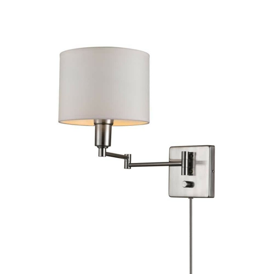 Wall Sconces * | Bernard 8 In. Brushed Steel Plug-In Or Hardwire Wall Sconce By Globe Electric