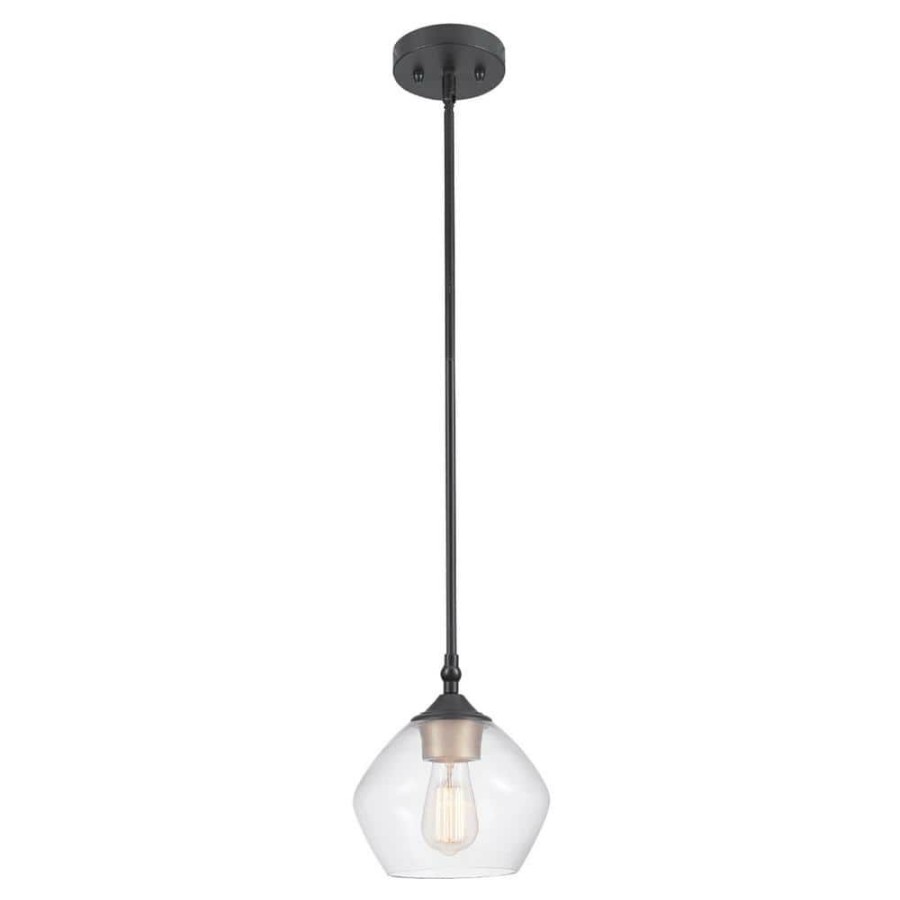 Chandeliers * | Harrow 1-Light Matte Black Pendant With Clear Glass Shade By Globe Electric