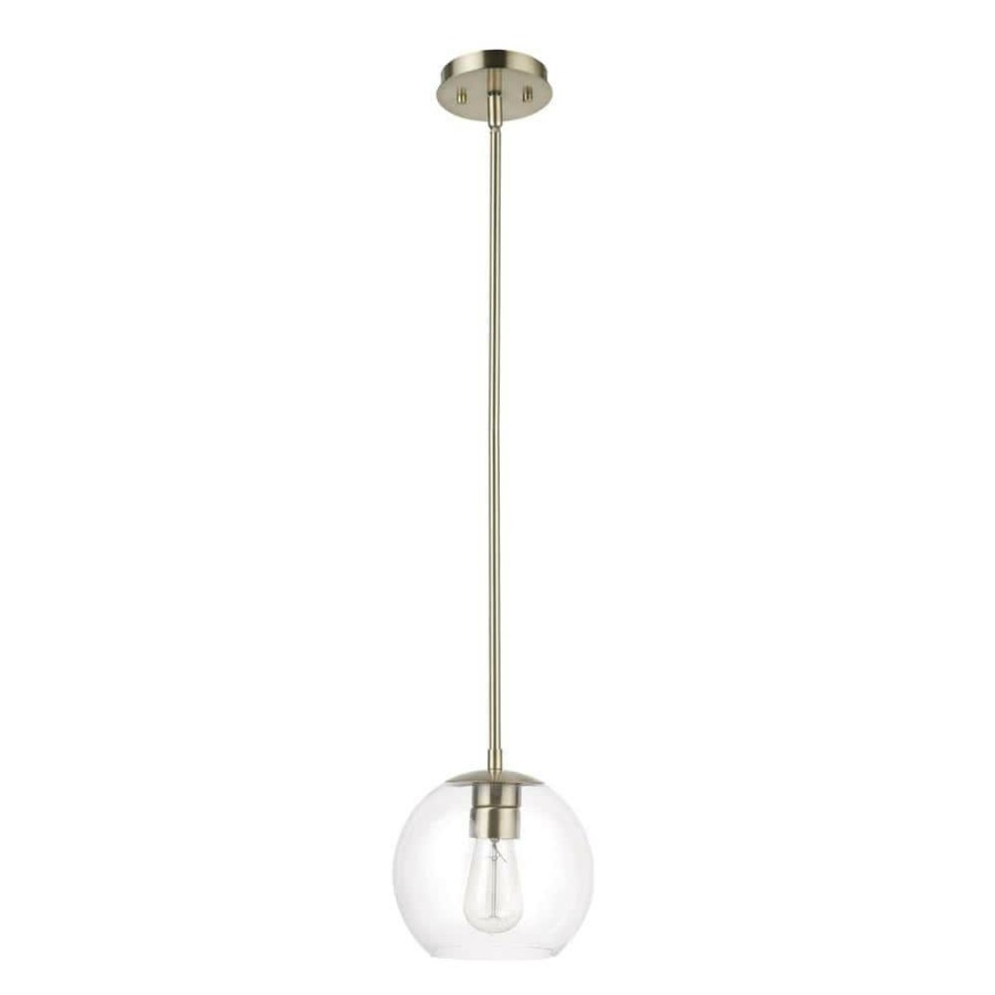 Pendant Lights * | Vivienne 1-Light Brass Pendant Light With Clear Glass Shade By Globe Electric