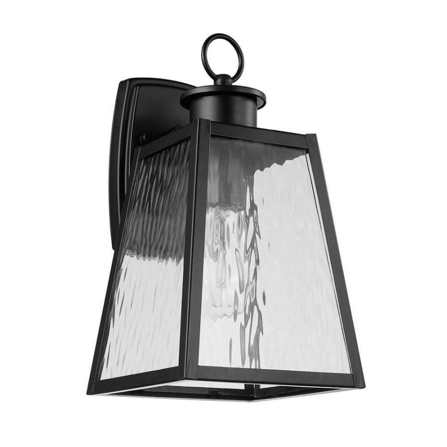 Outdoor Lighting * | Leonard 1-Light Black Outdoor Indoor Wall Lantern Sconce With Watered Glass Shade And Vintage Incandescent Bulb Included By Globe Electric