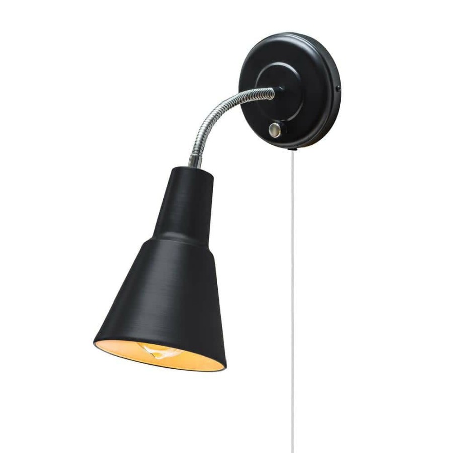 Wall Sconces * | Ramezay 1-Light Matte Black Plug-In Or Hardwire Task Wall Sconce Light By Globe Electric