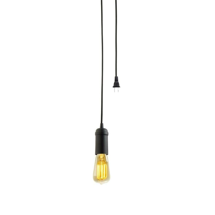 Pendant Lights * | 1-Light Vintage Edison Matte Black Plug-In Mini Pendant By Globe Electric