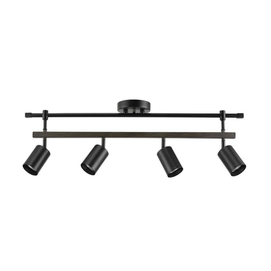 Track Lighting * | Nashville 2.58 Ft. 4-Light Matte Black Linear Track Lighting Kit With Faux Wood Accent Bar By Globe Electric