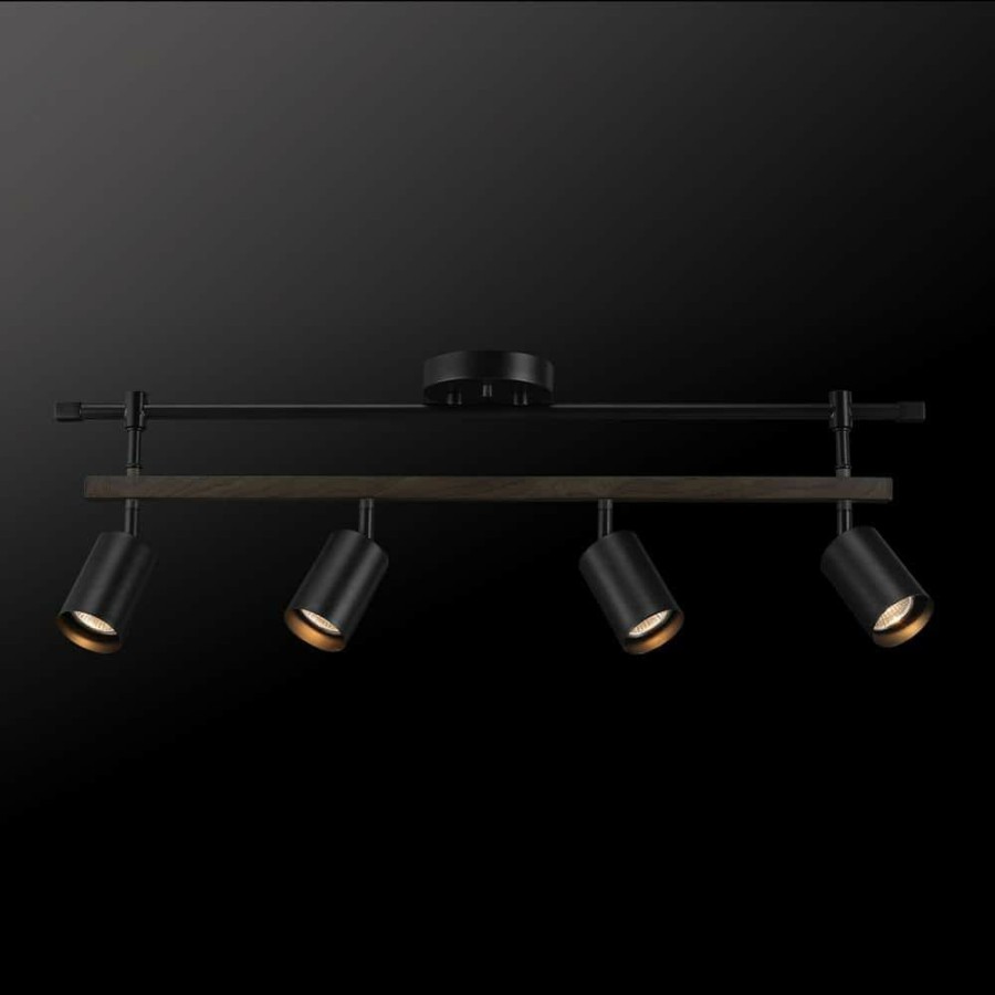 Track Lighting * | Nashville 2.58 Ft. 4-Light Matte Black Linear Track Lighting Kit With Faux Wood Accent Bar By Globe Electric