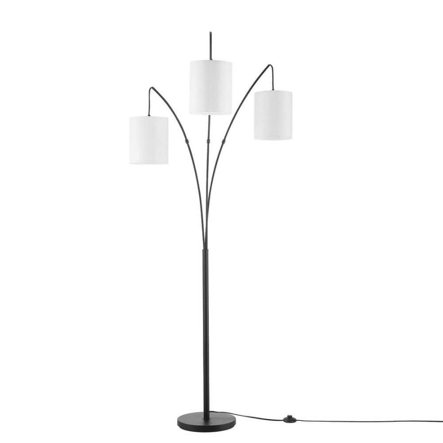 Lamps * | 79 In. Matte Black Floor Lamp With White Linen Shade, In-Line On/Off Foot Switch By Globe Electric