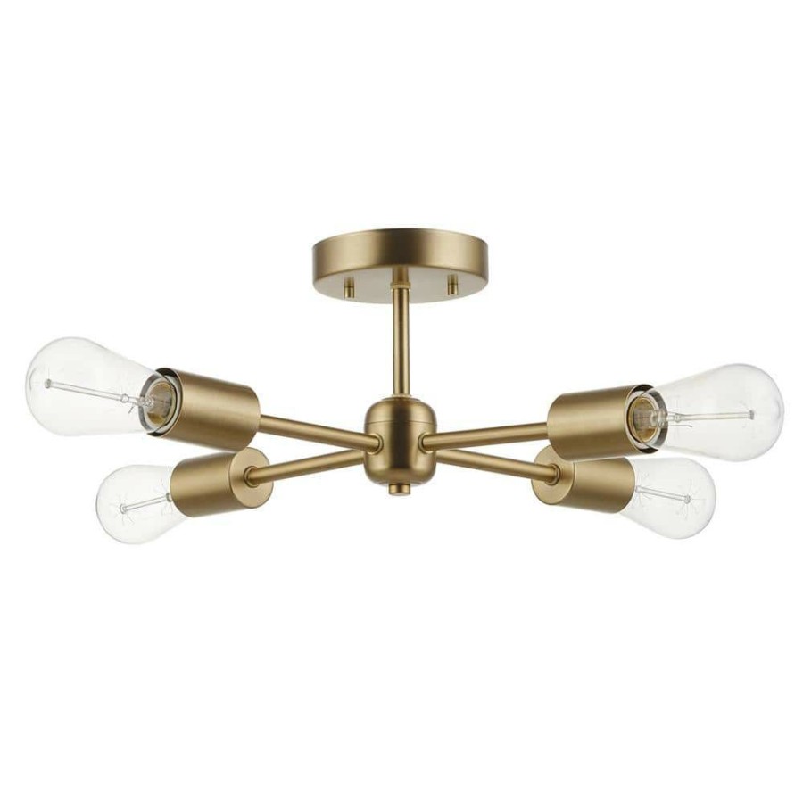 Flush Mount Lights * | Vane 17 In. 4-Light Matte Brass Semi-Flush Mount By Globe Electric