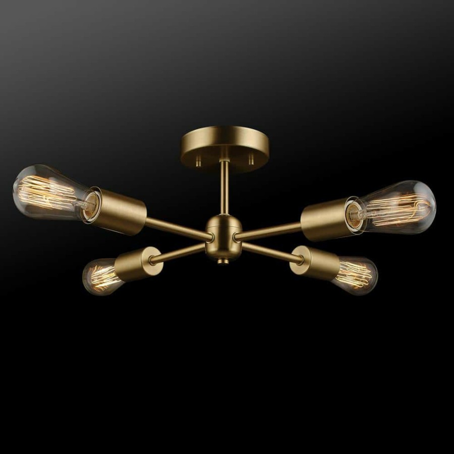 Flush Mount Lights * | Vane 17 In. 4-Light Matte Brass Semi-Flush Mount By Globe Electric