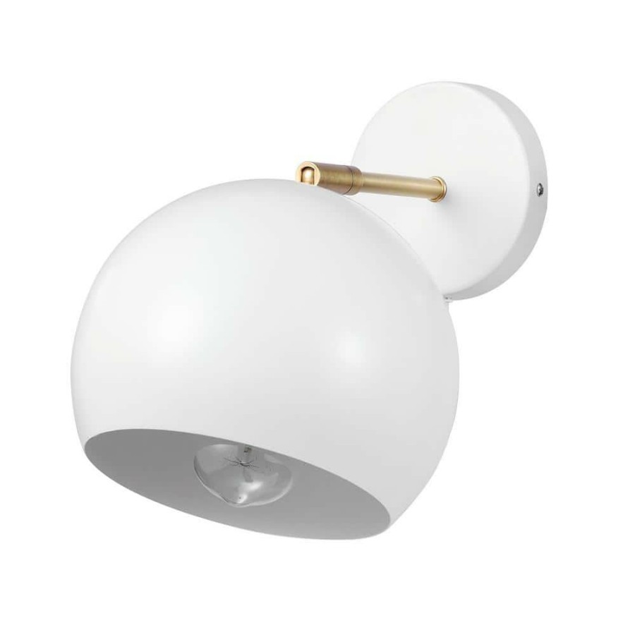 Wall Sconces * | Molly 1-Light Matte White Plug-In Or Hardwire Wall Sconce With Matte Brass Accent By Globe Electric