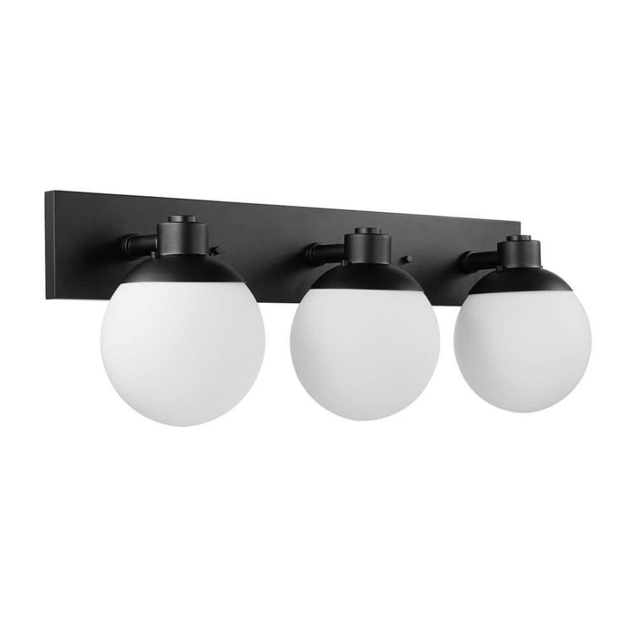 Vanity Lighting * | Portland 31.5 In. Dark Bronze Vanity Light With Matte White Glass Shades By Globe Electric